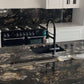 Cosmic Black Granite kitchen worktops, gold coloured swirls against a black background