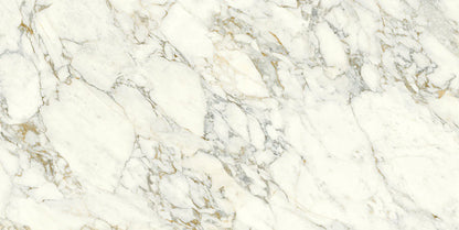 Uniceramica Arabescato Vagli, Ceramic slabs with white-creamy base-colour and darker grey veins spread over the surface.