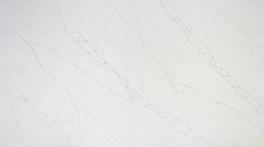 Arctic White quartz slab, grey veining on a white background