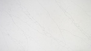 Arctic White quartz slab, grey veining on a white background
