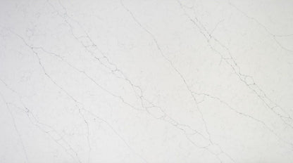 Arctic White quartz slab, grey veining on a white background