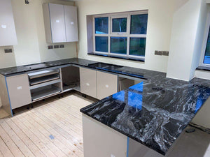 Silver waves black and white granite kitchen worktops