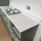 Calacatta gold quartz kitchen worktops with grey veins married with delicate gold veins throughout the slab on a white background.