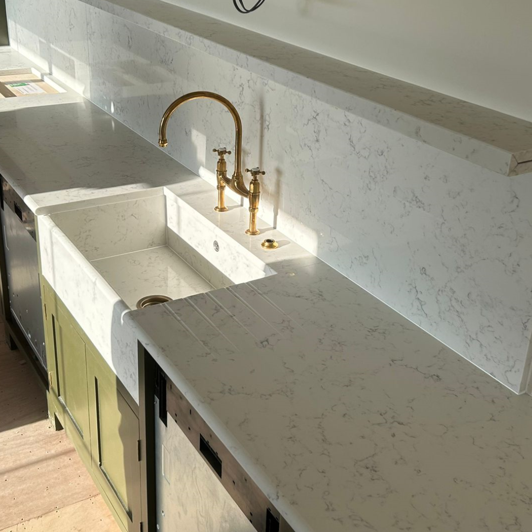 PQS Carrara White Quartz with Smoky Grey Veins | Purple
