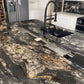 Cosmic Black Granite kitchen worktops, gold coloured swirls against a black background
