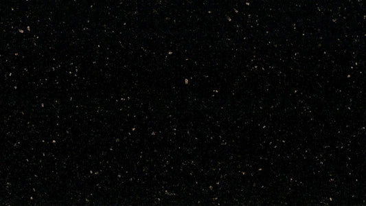 Star Galaxy granite slab, Black, speckled medium coarse grained granite with scattered yellow / gold shiny speckles.