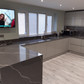 Unistone Pietra Grey Quartz kitchen worktops with white veins through it