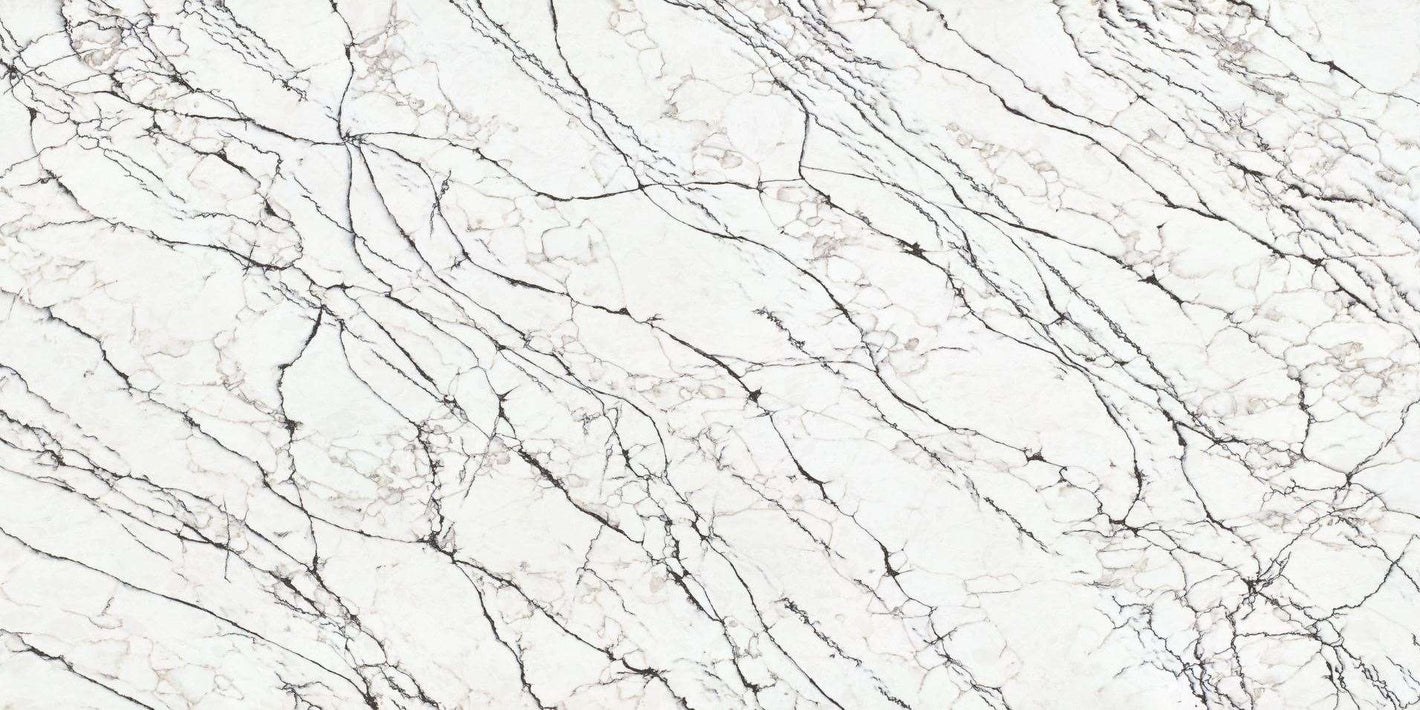 Belgravia Quartz slab, heavily veined quartz on a light background.