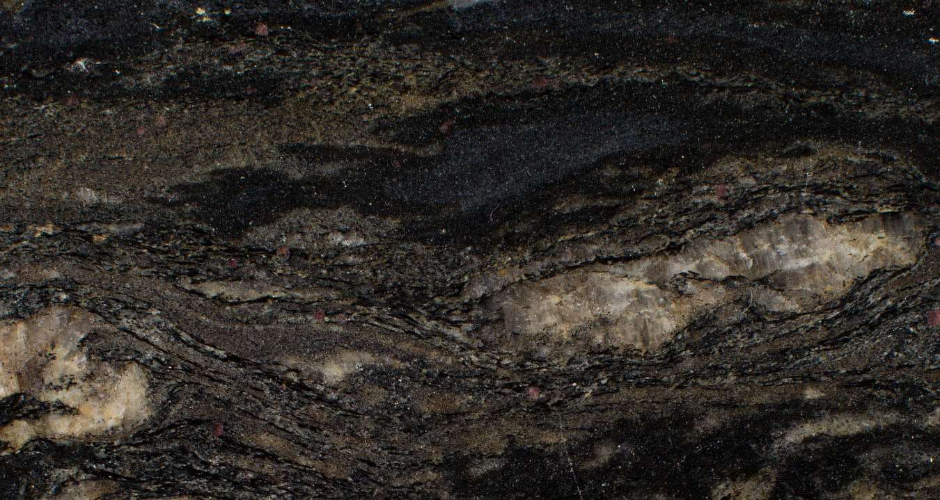 Cosmic Black Granite, gold coloured swirls against a black background