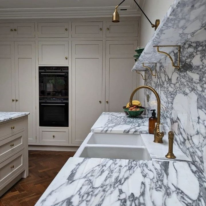 Arabescato Marble white with grey veining kitchen worktops