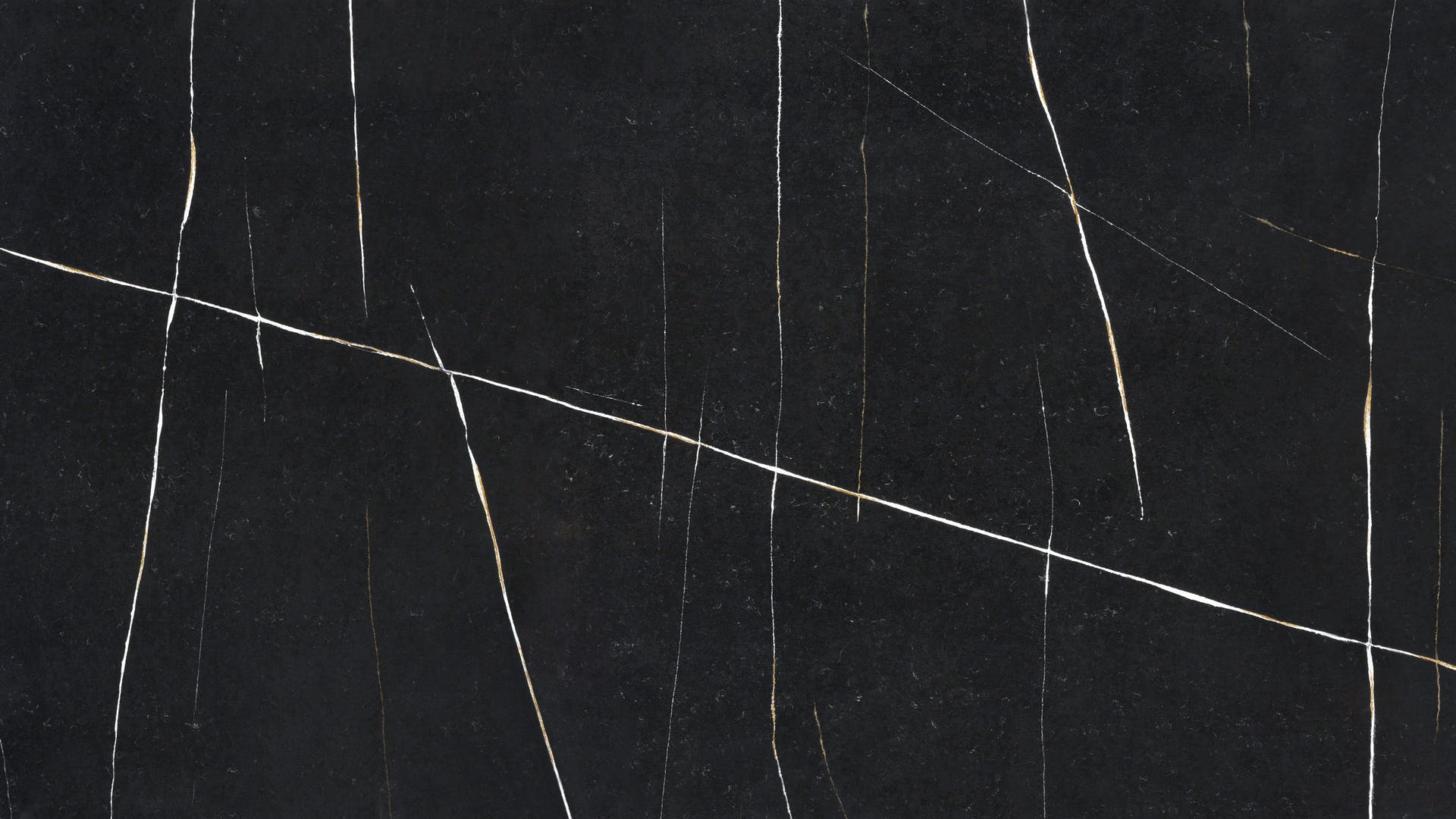 Silestone Eternal Noir black Quartz with stark white lines in patterns through it.